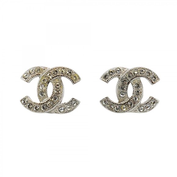 CHANEL Jewelry - #53 CHANEL earrings Coco mark metal rhinestone silver  - AUTHENTIC